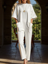 Loose Pocket Crew Neck Jumpsuit